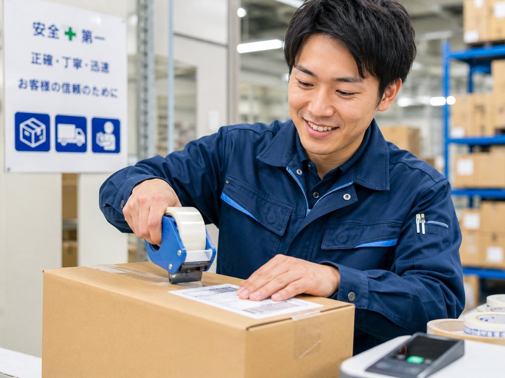 製品を梱包し出荷の準備をする様子